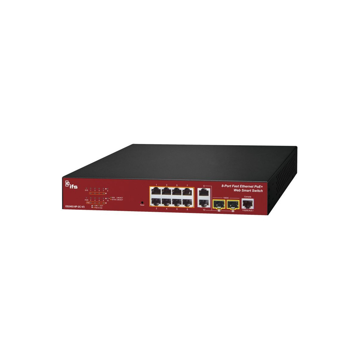 ES2402-8P-2C-V3 IFS, Fast Ethernet PoE-AT Switch, managed, 8 Ports Po ...