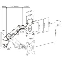 jetrics mount VM-UMA10 Monitor Wandhalterung "Aluminium Gasfeder Monitorarm für Wandmontage, LCD Monitore bis max. 27"", Tragfähigkeit max. 7Kg"