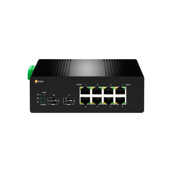 eneo NSMI-4008M0A Gigabit Switch Industrie, Managed, 8x PoE, 2xSFP, max 30W pro Port, -40°C~75°C, 44~57 VDC, ohne Netzteil