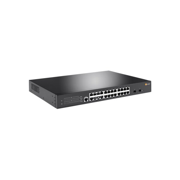 eneo NSMR-2024M0A Gigabit Switch Rack, Managed, 24x PoE, 2xSFP, max. 30W pro Port, internes Netzteil max. 400W