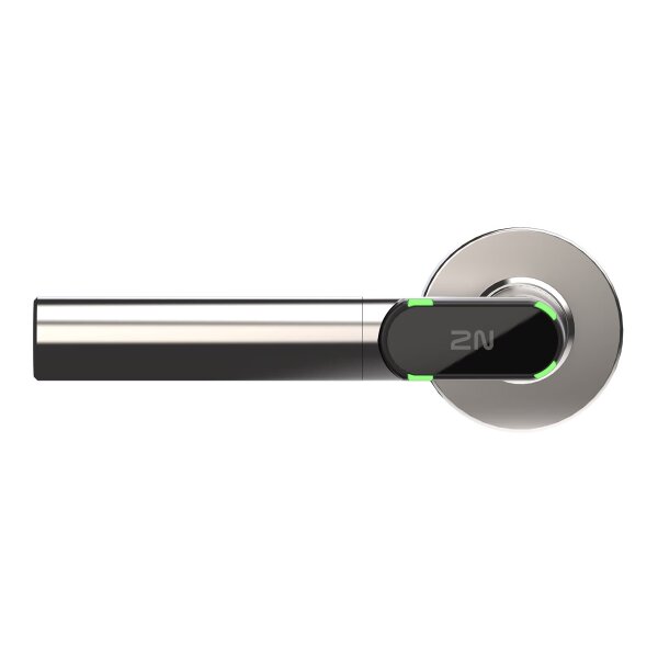 2N Fortis Handle - Electronic lever, L-shape, left Elektronischer Türgriff L-Form, links silber, runde Türrosette