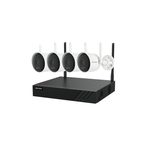 Hikvision DS-J142I(STD)/NK842WBH-1T Wi-Fi Bullet Kamera NVR Bundle, 4x 2 MP Wi-Fi Bullet Kamera, 1x Wi-Fi NVR mit 1x 100Mbits RJ45, 2,4GHz, 2 x 2MIMO, 1 TB HDD vorinstalliert