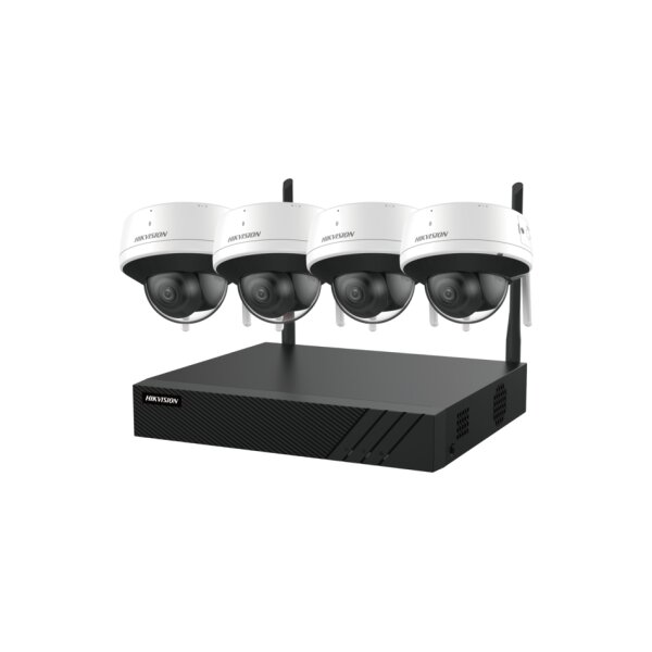 Hikvision DS-J142I(STD)/NK844WDH-1T Wi-Fi Dome Kamera NVR Bundle, 4x 4 MP Wi-Fi Dome Kamera, 1x Wi-Fi NVR mit 1x 100Mbits RJ45, 2,4GHz, 2 x 2MIMO, 1 TB HDD vorinstalliert