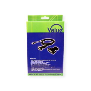 EXSYS EX-2311-2 USB 2.0 C - Stecker zu 1 x Seriell RS-232 1.8 Meter Kabel mit 9 Pin Stecker LED Anzeige