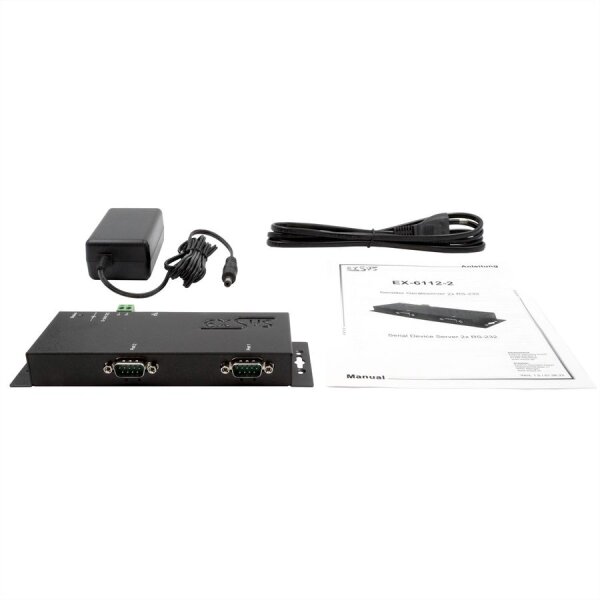 EXSYS EX-6112-2 Ethernet zu Seriell 2 x RS-232 mit 9 Pin Stecker