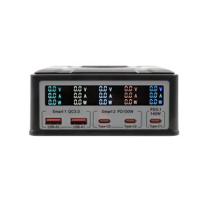 EXSYS EX-1107 Multiport High Power Charger mit QI 15W und USB-C PD mit max. 260W