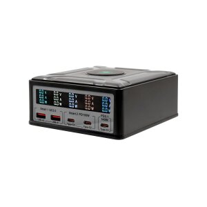 EXSYS EX-1107 Multiport High Power Charger mit QI 15W und USB-C PD mit max. 260W