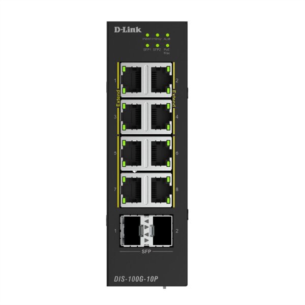 D-Link DIS-100G-10P 10-Port Switch PoE+ Industrial Gigabit 2x 2,5G SFP+