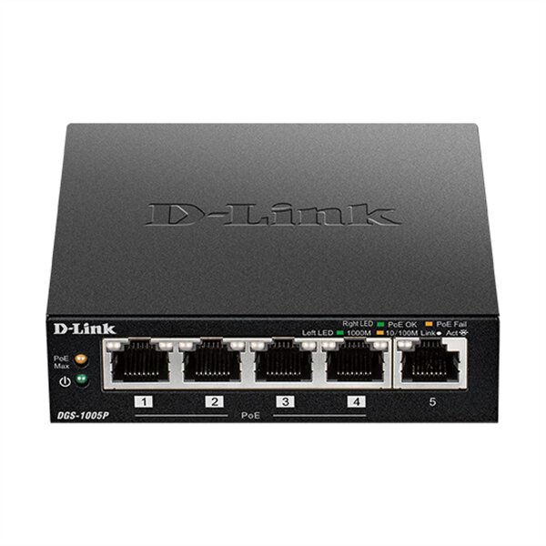 D-Link DGS-1005P/E 5-Port PoE+ Switch Gigabit, 4 PoE+ Ports, 60W