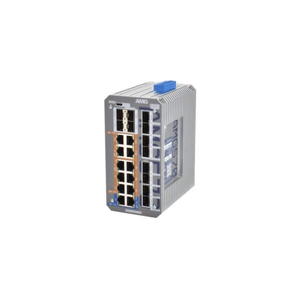 AMG Systems AMG570-2GBT-10GAT-12S-P360 Industrieller 24 Port Managed Switch, 2 x 10/100/1000BT RJ45 mit 60/90W PoE, 10 x 10/100/1000BT RJ45 mit 30W, 4 x SFP Ports