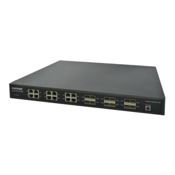 ComNet CNGE24FXTX12MSP/48 "Managed Gigabit Switch, 12x RJ45, 12xSFP, 19"" 1RU, PoE+, 2x 48VDC Eingang"