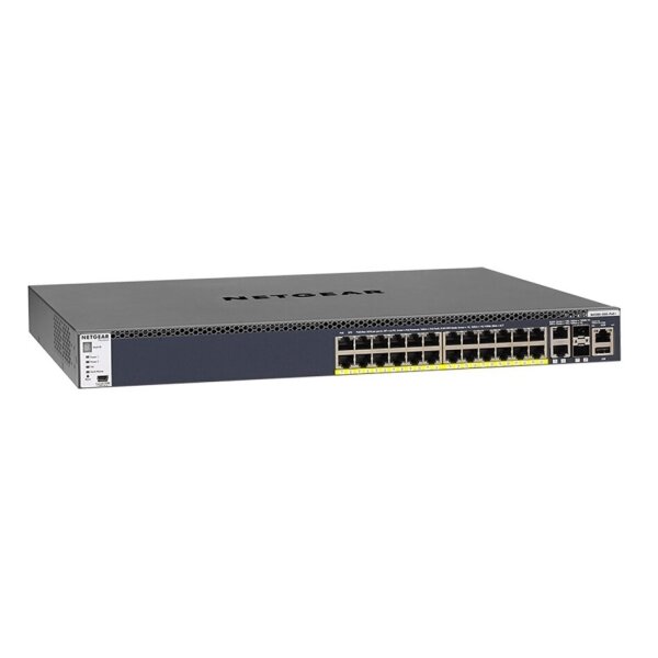 Netgear GSM4328PA-100NES Gigabit Switch, 24x RJ45 PoE+, 2x RJ45 10G, 2x SFP+ 10G, managed, 550W PSU