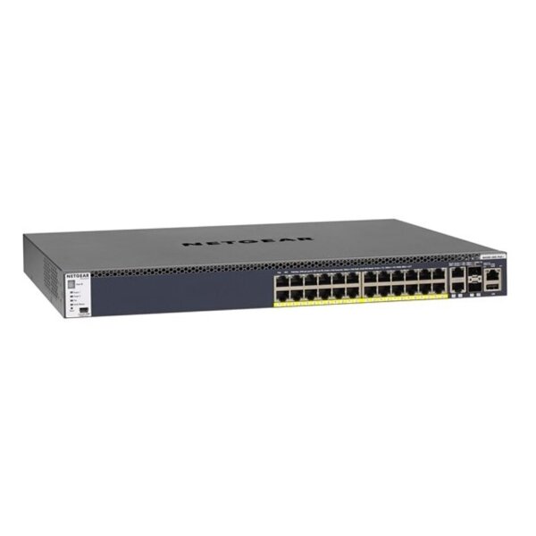 Netgear GSM4328PB-100NES Gigabit Switch, managed, stackable, 24x RJ45, 2xRJ45 10GbE, 2x 10G SFP+, PoE+ 720W