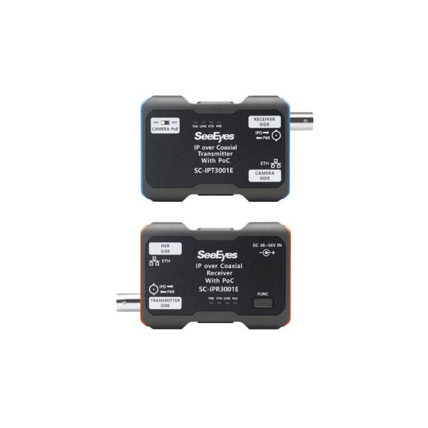 SeeEyes SC-IPC3001E Medienkonverter Set, 1-Kanal, Ethernet über Koax, Sender, Empfänger, PoE, 1,8km