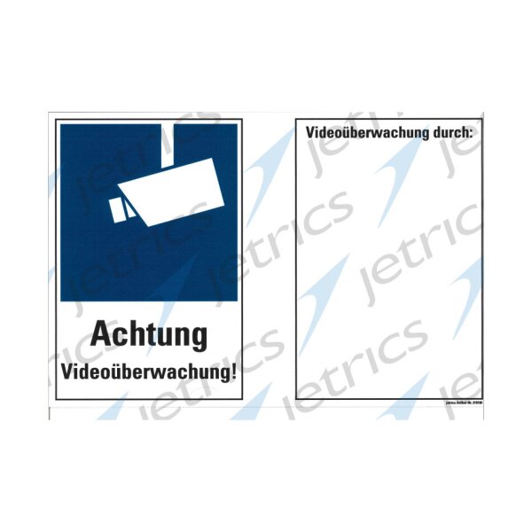 jetrics sign VÜ-2030K/1 "Schild, Kunststoff, ""Achtung Videoüberwachung!"", gemäß EU-DSGVO, ca. A4"