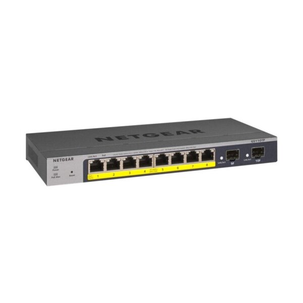 Netgear GS110TP-300EUS Gigabit Switch, L2, 10 Ports smart managed, PoE, 55W, 2x Gigabit Fiber