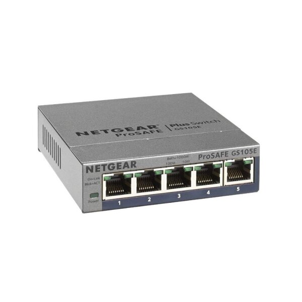 Netgear GS105E-200PES Smart Managed Pro PLUS Switch, 5 Gigabit Ports, Externes Netzteil, lüfterlos, L3