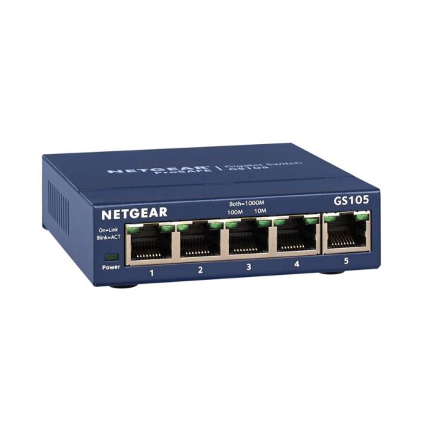 Netgear GS105GE unmanaged Switch 5 Gigabit Ports, Externes Netzteil, Lüfterlos