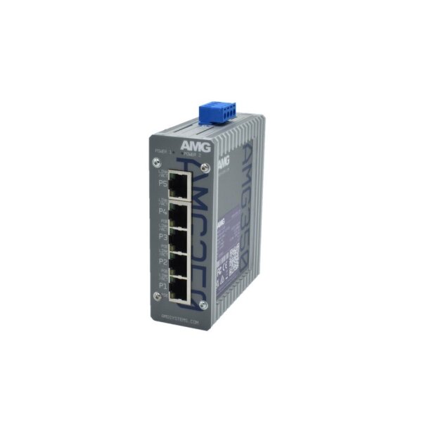 AMG Systems AMG350-4GAT-1G-P120 Industrieller 5 Port Unmanaged PoE Switch, 4x10/100/1000 RJ45 mit PoE, 48-56VDC