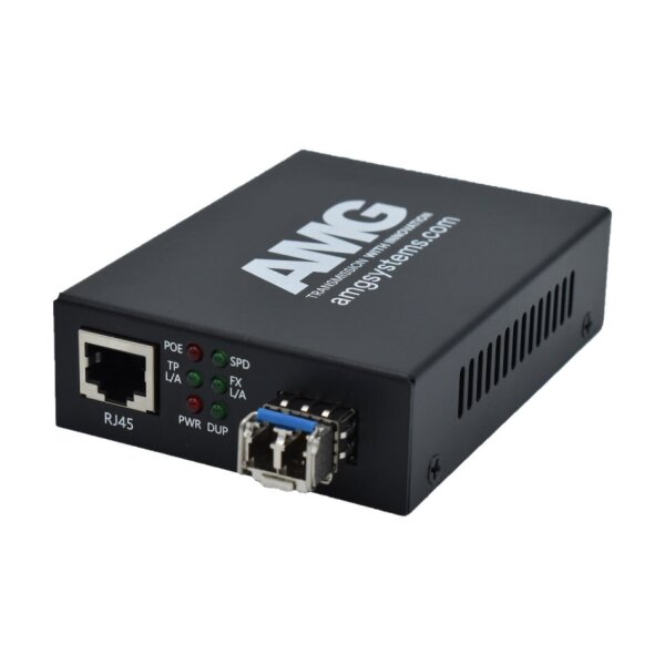 AMG Systems AMG210M-1FAT-1SM2-P30 PoE Medienkonverter, für 0°C bis 50°, 1 x 10/100BT RJ45, 1 x 100FX MM, 2 Fasern