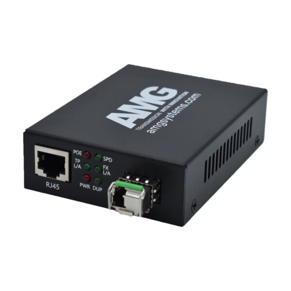 AMG Systems AMG210M-1GAT-1SM1B-P30 POE Medienkonverter, für 0°C bis 50°, 1 x 1GBT RJ45, 1 x GFX, MM, 1 Faser, B Typ
