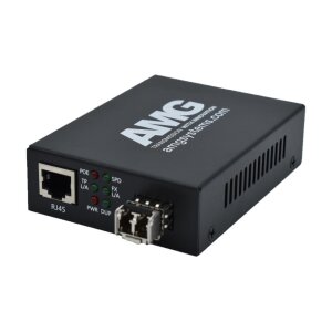 AMG Systems AMG210M-1GAT-1SM2-P30 POE Medienkonverter, für 0°C bis 50°, 1 x 1GBT RJ45, 1 x GFX, SM, 2 Fasern