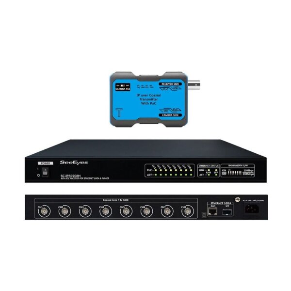 SeeEyes SC-IPC0708H Medienkonverter Set, 8-Kanal, Ethernet über Koax, Sender, Empfänger, Reichweite 1000m