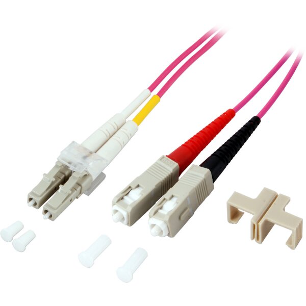 jetrics fiber LC-SC-OM4-2 LWL Patchkabel, Duplex Jumper, LC-SC 50/125µ, OM4, LSZH, erika violett, 2.0mm, 2m