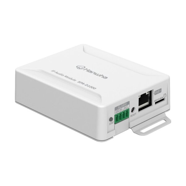 Hanwha Vision SPA-D1000 IP Audio Modul inkl. Verstärker, Frequenzgang 20Hz ~ 20kHz, unterstützt PoE und PoE+