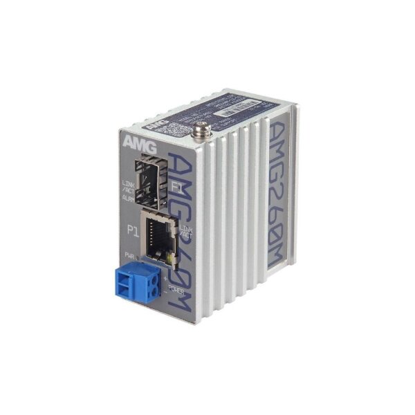 AMG Systems AMG260M-1F-1S Industrieller Mini Medienkonverter, 1 x 10/100BT RJ45 , 1 x 100/1000FX SFP Slot, ohne SFP, DIP Switch, DIN Rail / Wandmontage