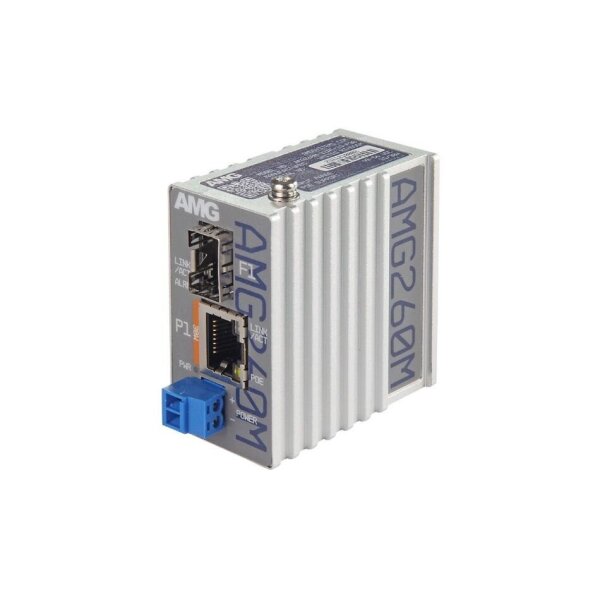 AMG Systems AMG260M-1GAT-1S-P30 Industrieller Mini Medienkonverter, 1 x 10/100/1000BT RJ45 30W, 1 x 100/1GBFX SFP Slot , 48-56 VDC Input, DIN Rail / Wandmontage