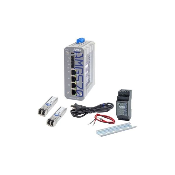 AMG Systems AMG570-4G-2S-KM1 Industrieller 6 Port Managed Switch Kit, 4 x 10/100/1000BT RJ45, 2 x 100/1000/2,5GFX SFP Slots, 2 x 1Gb Multimode SFP Modules