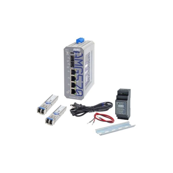 AMG Systems AMG570-4G-2S-KS1 Industrieller 6 Port Managed Switch Kit, 4 x 10/100/1000BT RJ45, 2 x 100/1000/2,5GFX SFP Slots, 2 x 1Gb Singlemode SFP Module