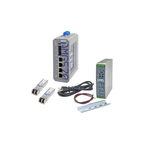 AMG Systems AMG570-4GAT-2S-P120-KM1 Industrieller 6 Port Managed PoE Switch Kit, 4 x 10/100/1000BT RJ45 mit 30W PoE, 2 x 100/1000/2,5GFX SFP Slots, 2 x SFP inklusve