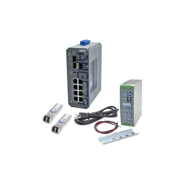 AMG Systems AMG570-8GAT-3S-P240-KM1 Industrieller 11 Port Managed Switch Kit, 8 x 10/100/1000BT RJ45 mit 30W PoE, 3 x 100/1000/2,5GFX SFP Slots,