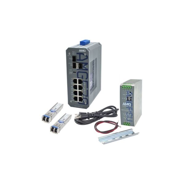 AMG Systems AMG570-8GAT-3S-P240-KS1 Industrieller 11 Port Managed Switch Kit, 8 x 10/100/1000BT RJ45 mit 30W PoE, 3 x 100/1000/2,5GFX SFP Slots,