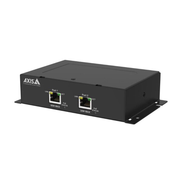 AXIS TU8010 2-port PoE Extender 2-port PoE Extender, innen, RJ45, bis 100m, PoE, High PoE 60W oder 2x30W
