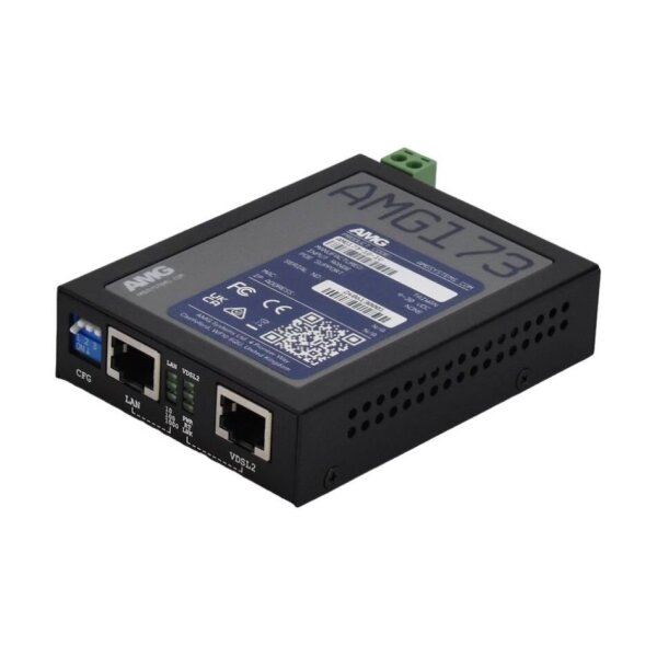 AMG Systems AMG173-1G-1V Industrieller VDSL2 Ethernet Extender, 1 x 10/100/1000BT & 1 x VDSL2 RJ45-Port für UTP, Coax oder Telefon