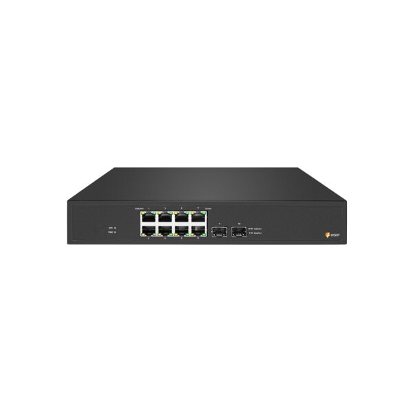 eneo NSUR-1008M0A Gigabit Switch Rack, Unmanaged, 8x PoE, 2xSFP, max. 30W pro Port, internes Netzteil max. 150W