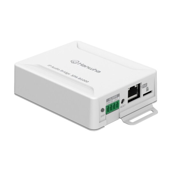 Hanwha Vision SPA-B1000 IP Audio Bridge, interner Speicher 1Gbytes, externer Speicher Micro SD, PoE oder DC 24V