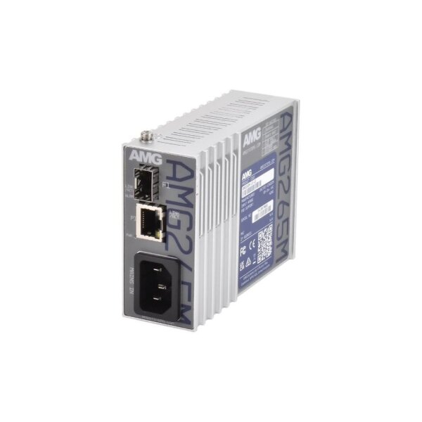 AMG Systems AMG265M-1F-1S Industrieller Mini Medienkonverter, 1 x 10/100BT RJ45 , 1 x 100/1000FX SFP Slot, DIP Switch, DIN Rail / Wandmontage, VAC IEC
