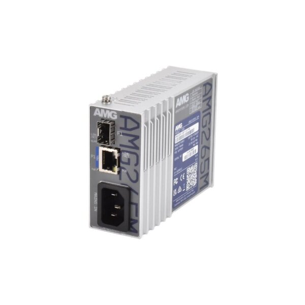 AMG Systems AMG265M-1GBT-1S-P90 Industrieller Mini Medienkonverter, 1 x 10/100/1000BT RJ45 60/90W, 1 x 100/1GBFX SFP, DIN Rail / Wandmontage, IEC Mains Power