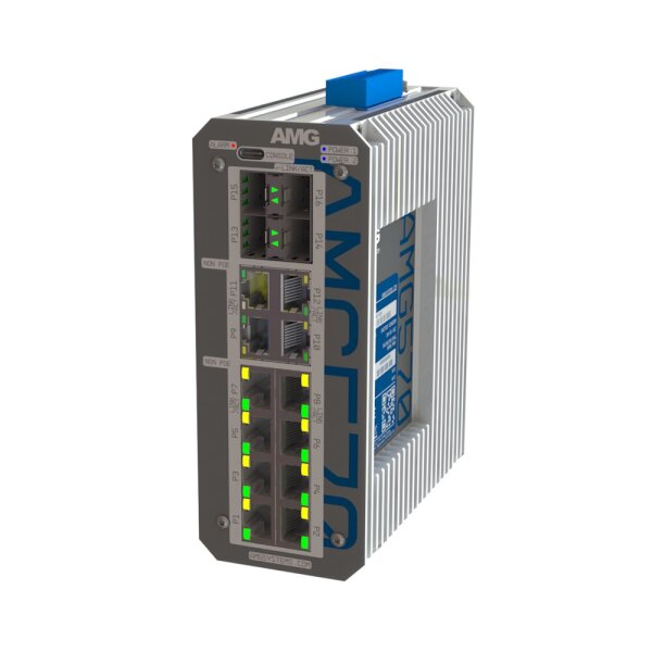 AMG Systems AMG570-12G-4S Industrieller 16 Port Managed Switch 12 x 10/100/1000BT, 2 x 100/1000/2,5GFX SFP Slot, 2 x 100/1000Base-FX SFP Slot, -40°C to +75°C