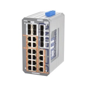 AMG Systems AMG570-16GAT-8S-P360 Industrieller 24 Port Managed Switch, 16 x 10/100/1000BT RJ45 mit 30W PoE, 2 x 100/1000/ 2,5GFX SFP Slots, 6 x 100/1000Base-FX SFP Slot