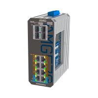 AMG Systems AMG570-2GBT-6GAT-4S-P360 Industrieller 12 Port Managed Switch, 2 x 10/100/1000BT RJ45 mit 60/90W PoE, 6 x 10/100/1000BT RJ45 mit 30W, 4 x SFP Ports