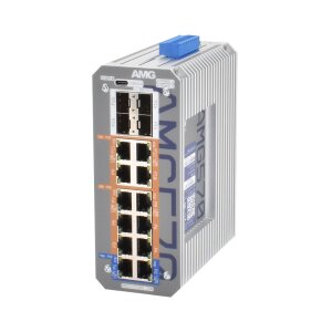 AMG Systems AMG570-2GBT-10GAT-4S-P360 Industrieller 16 Port Managed Switch, 2 x 10/100/1000BT RJ45 mit 60/90W PoE, 10 x 10/100/1000BT RJ45 mit 30W, 4 x SFP Ports
