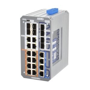 AMG Systems AMG570-4GBT-8GAT-4G-8S-P360 Industrieller 24 Port Managed Switch, 4 x 10/100/1000BT RJ45 mit 60/90W PoE, 8 x 10/100/1000BT RJ45 mit 30W, 8 x SFP Ports