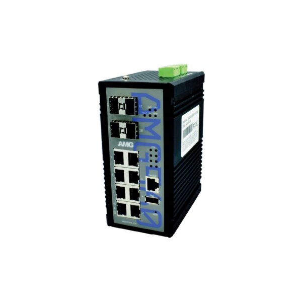 AMG Systems AMG560-2GBT-4GAT-2G-4XS-P240 Industrieller 12 Port Managed Switch, 2 x 10/100/1000BT RJ45 mit 60/90W PoE, 4 x 10/100/1000BT RJ45 mit 30W, 4 x SFP Ports