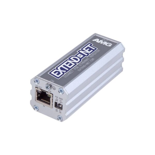AMG Systems AMG140-1GR Industrieller PoE Ethernet Repeater 1x 10/100/1000Base-T(x) RJ45 In und Out Port, 100m Reichweite, 802.3at 30W PoE, Standard