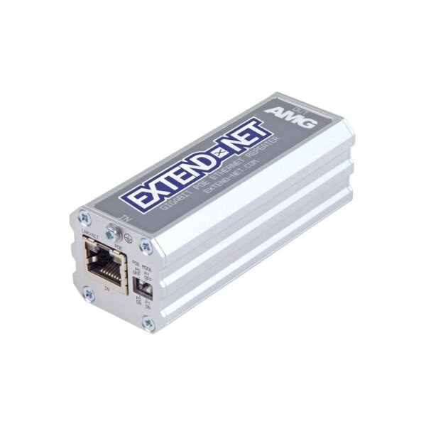 AMG Systems AMG140A-1GR Industrieller PoE Ethernet Repeater 1x 10/100/1000Base-T(x) RJ45 In und Out Port, 100m Reichweite, 802.3at/bt 30/60/90W PoE